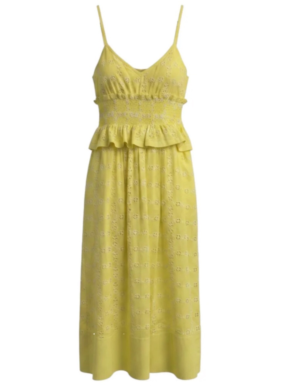 cinq à sept Yellow Eyelet Midi Dress